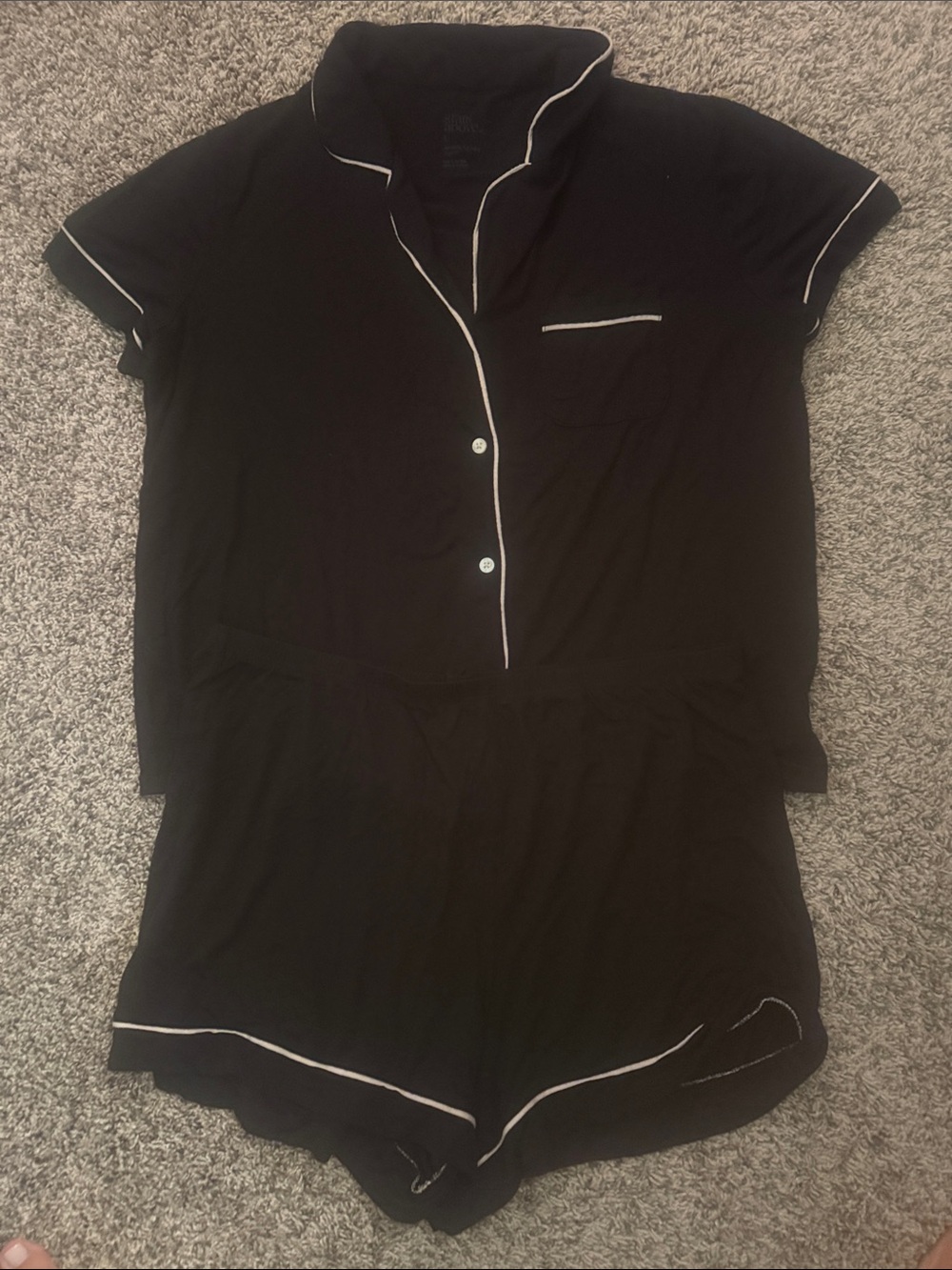 stars above Black Short Sleeve Pajama Set with White Piping